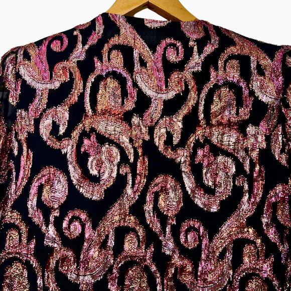 Vintage 80s Patra Petites Pink Gold Metallic Swirl Wrap Style Top Disco Size 4 - Picture 3 of 7